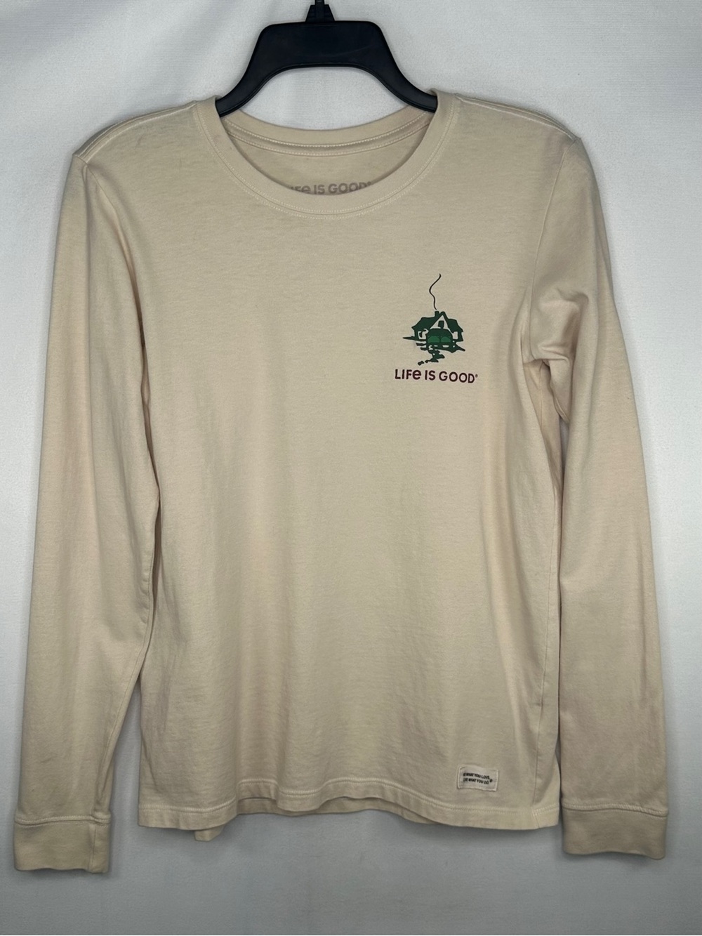 Life Is Good Cream Long Sleeve T-shirt Simplify Forest/House Graphic Camping SzS